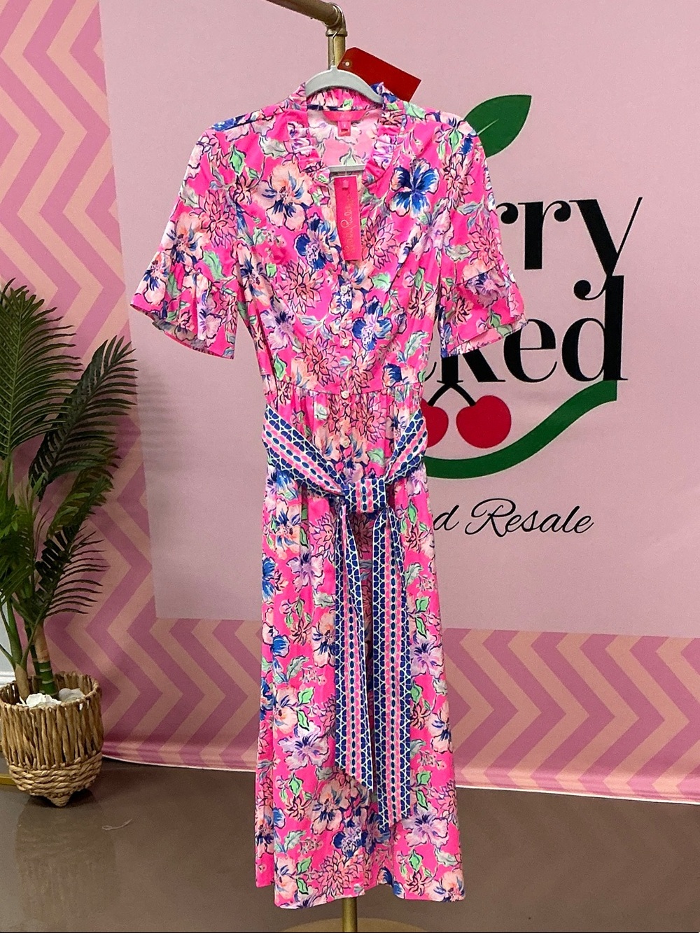 Lilly Pulitzer Pink Floral Wrap Dress with Blue Accents